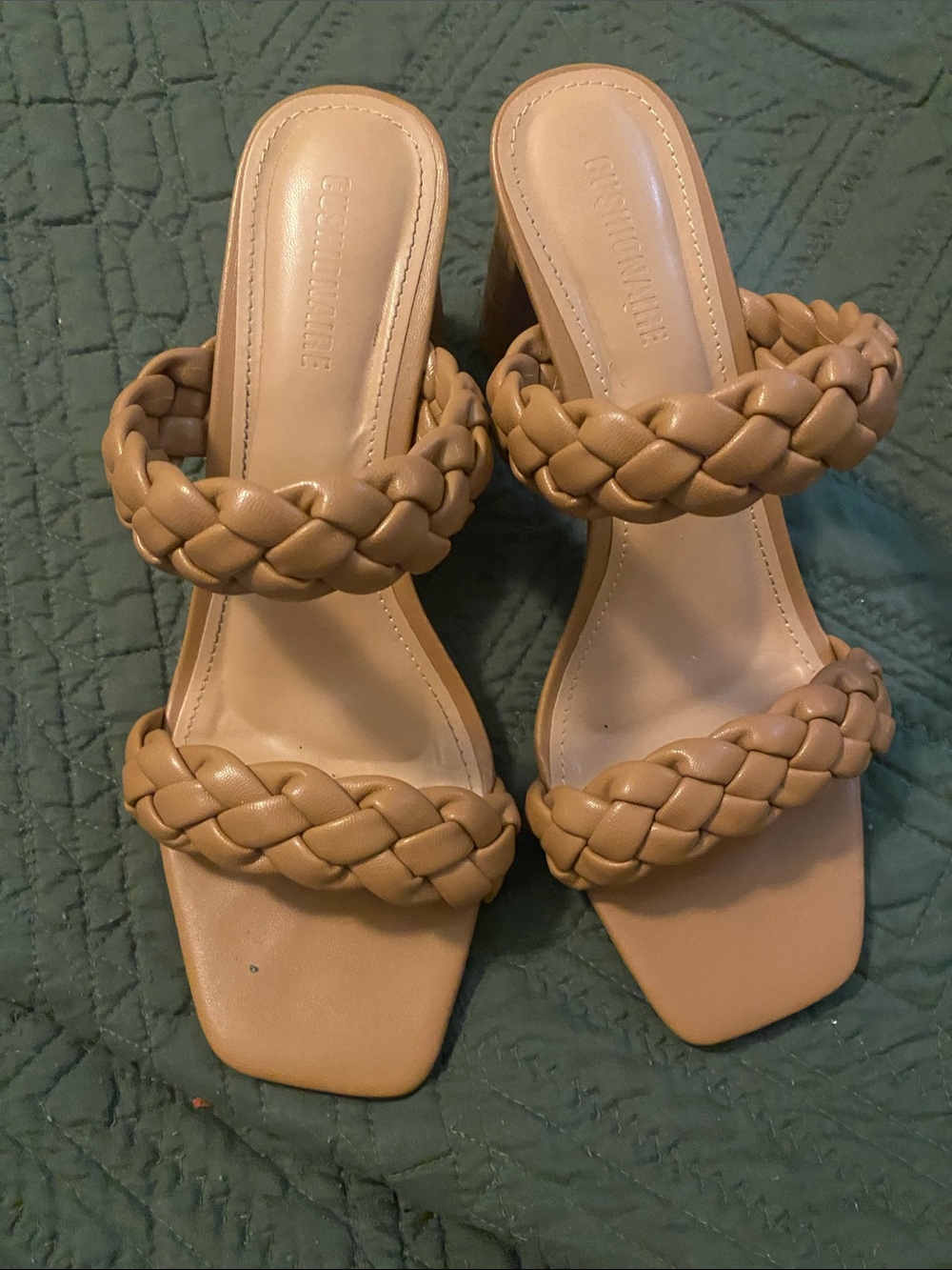 Braided Double-Strap Heeled Sandal — Nude